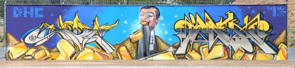 Graffite mit goldschluckendem EZB-Prsident Mario Draghi