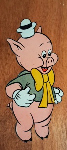 Schweinchen-Dick-Aufkleber im Kleiderschrank