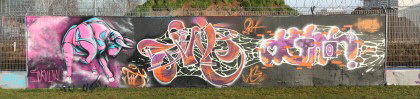 Graffiti am Bauzaun der EZB im Jan14